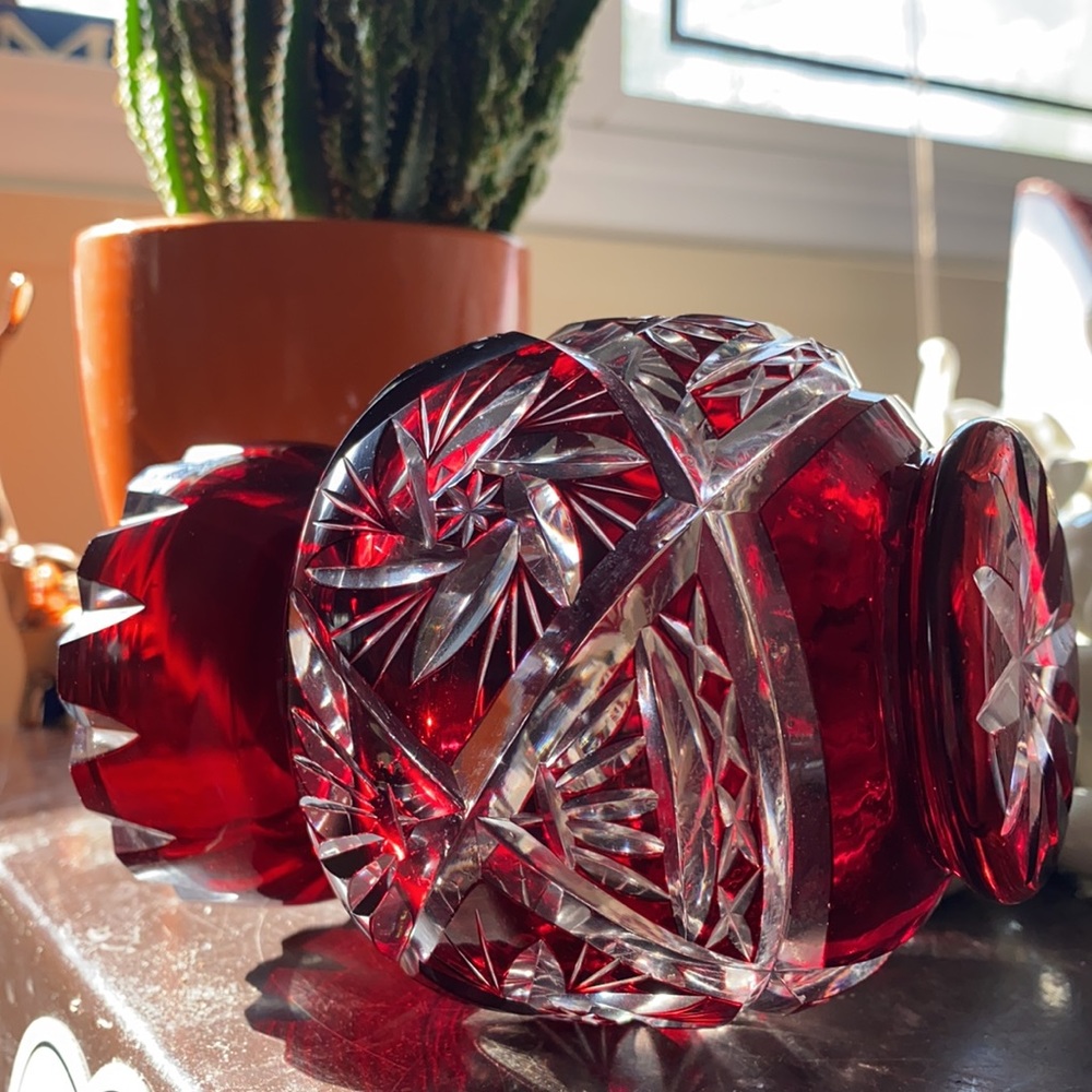 Vintage Bohemia Czech Crystal Red Vase - Picture 4 of 7